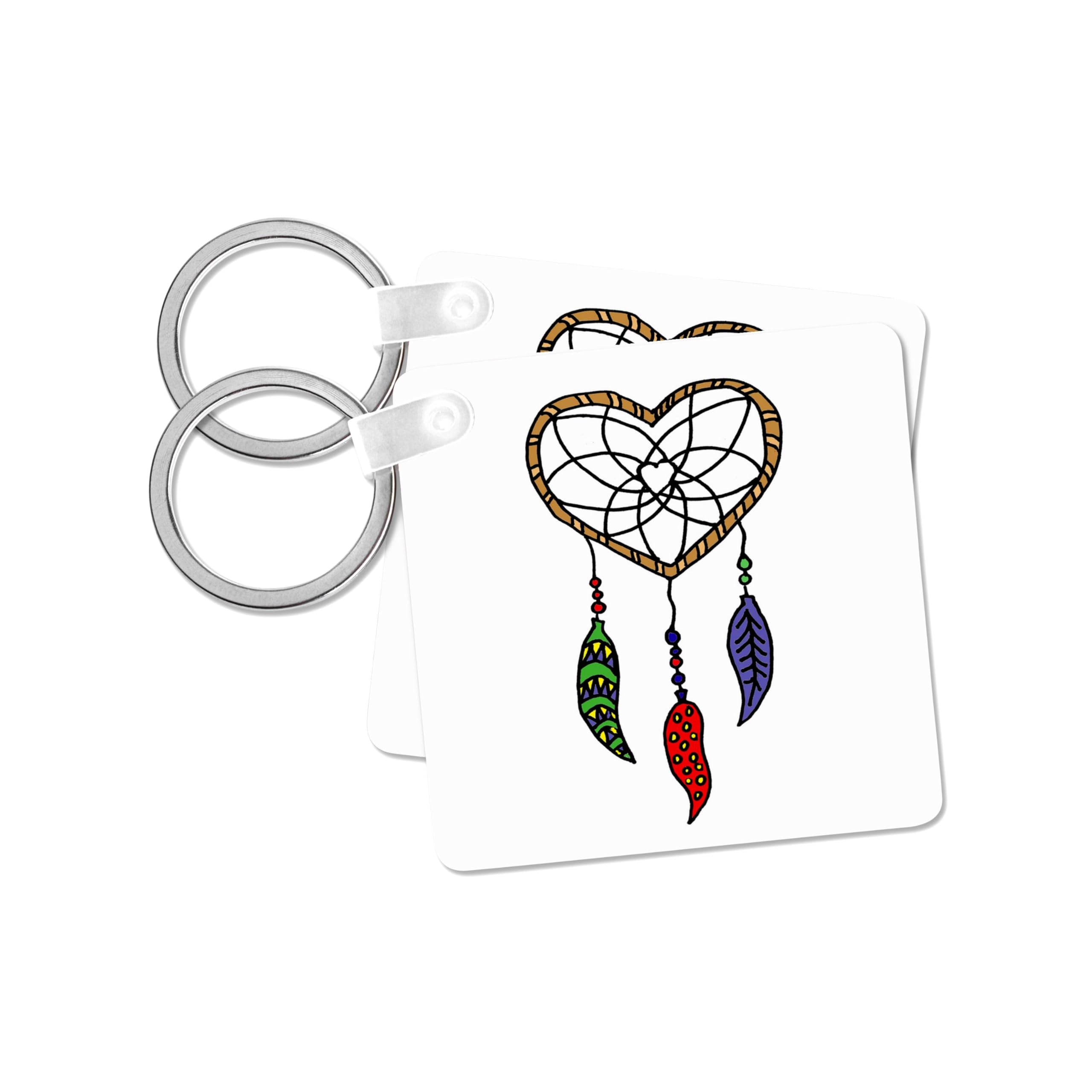 3dRose, Fun Heart Shaped Dream Catcher with Beads and Feathers, set of 4 Key Chains