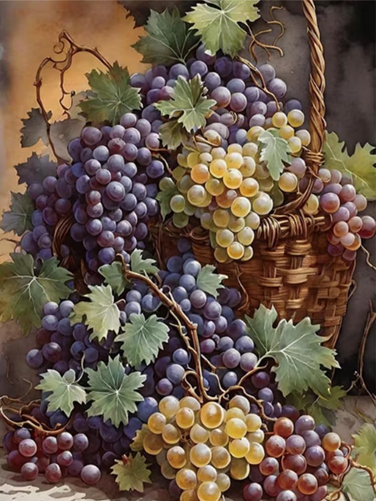 GLTEYACO 5D Diamond Painting Diamond Art Kits Ripe Grapes DIY Adult Beginner Diamond Crafts Home Wall Decoration 40x50 cm