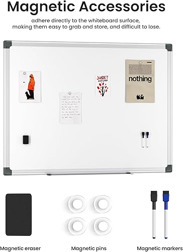 Miniatura 3 de Pizarra blanca magnética para colgar de 36 x 48 pulgadas para oficina, clase, hogar, marco de aluminio plateado, 1 borrador de borrado en seco, 2