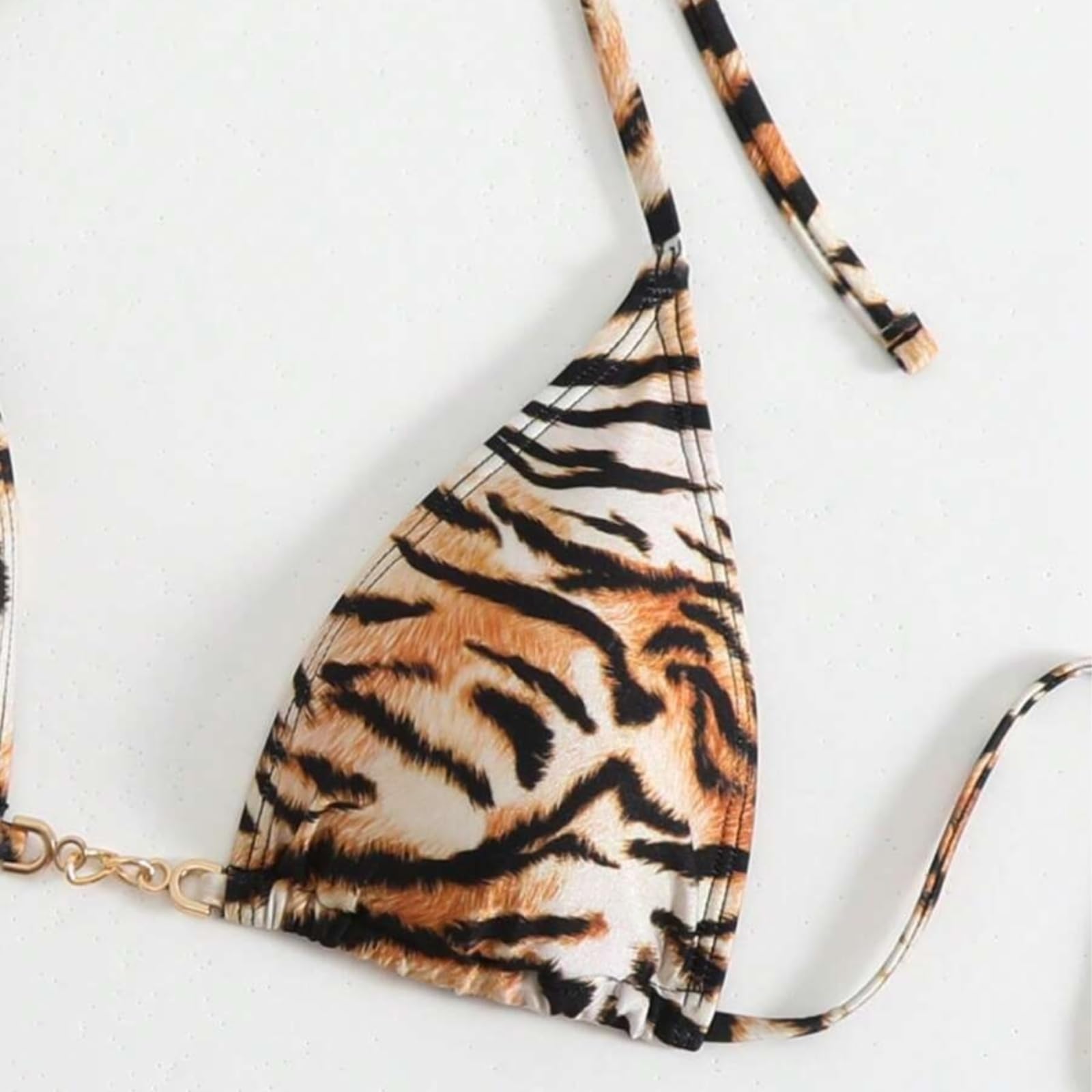 Bikini Mujer Mujeres Tigre Impresión Triángulo Conjunto Corbata Lado Dos Piezas Traje De Baño Ropa Playa-coffeebrown-XL
