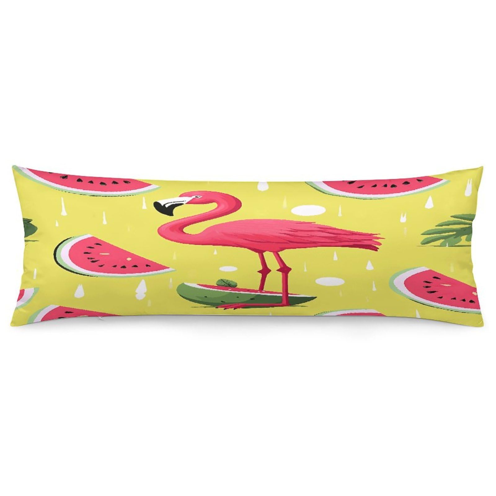 Pink Flamingo and Watermelon Pillowcase Decorative Long Body Pillow Case Soft Breathable Body Pillow Cover Modern Large Pillowcase Cute Body Pillow Pillowcases for Bedroom Couch 18.9 X 53 Inch