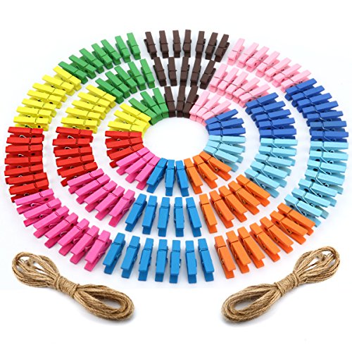 Mcirco 【150 Pieces】 Wooden Clips, Mini Colored Natural Wooden Clothespins Photo Paper Peg