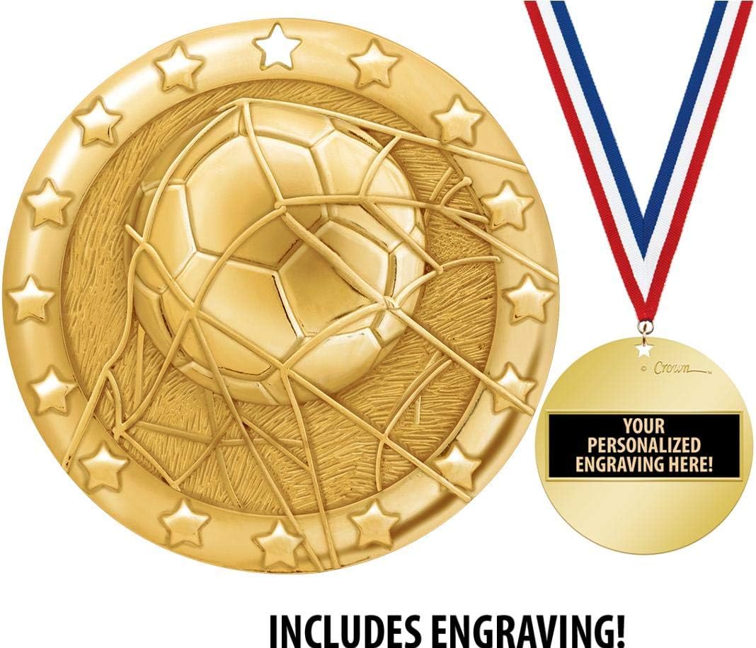 Crown Awards Soccer Medal, 2" Shiny Gold Soccer Medals for Kids with Free Custom Engraving Prime