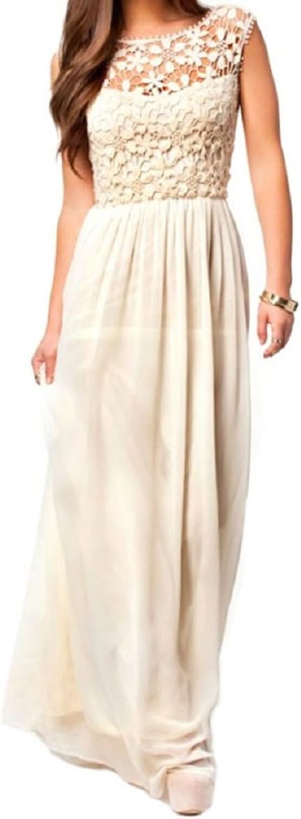Aokdis Summer Boho Hollow Long Maxi Evening Party Chiffon Dress (XL)