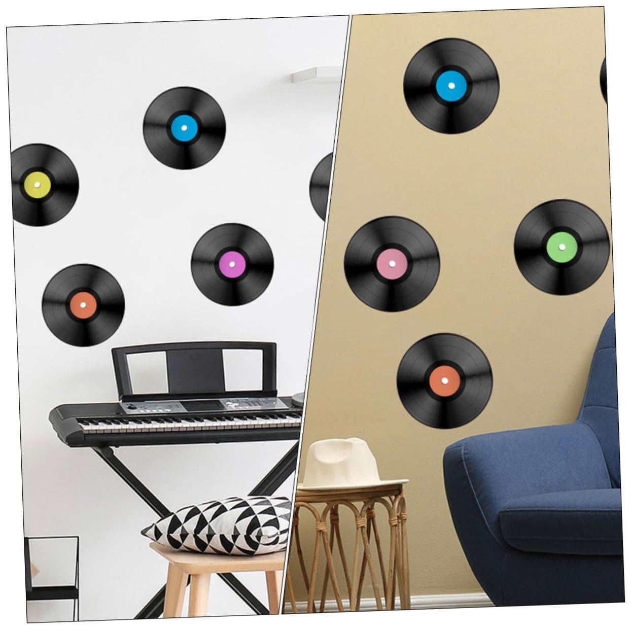 SHINEOFI 3 Set Adesivo da parete per in vinile decorazione di da parete annata adesivi decorazione della parete CD arredamento della stanza della musica Adesivo a parete pvc