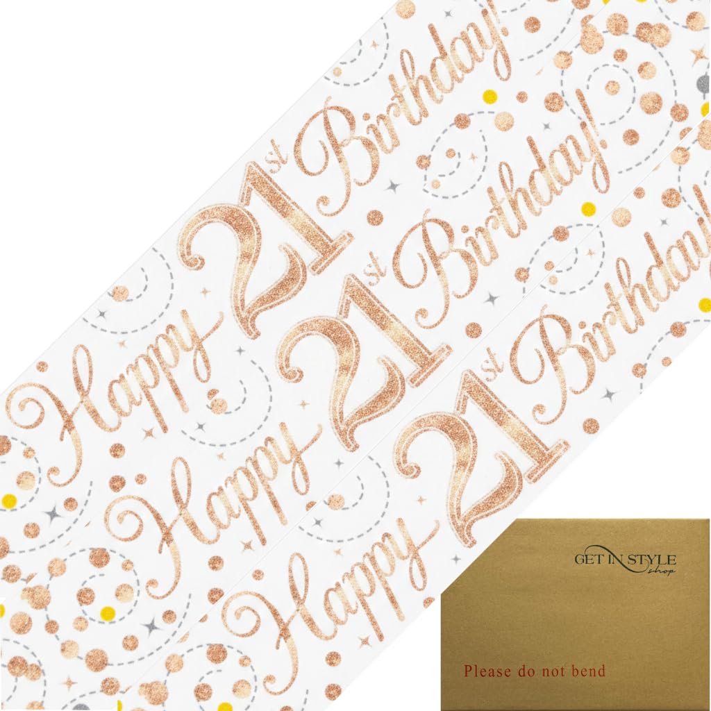 Getinstyle Shop Rose Gold 9Ft Banner Sparkling Fizz 21St Birthday White & Holographic Foil Pennant (274Cm)