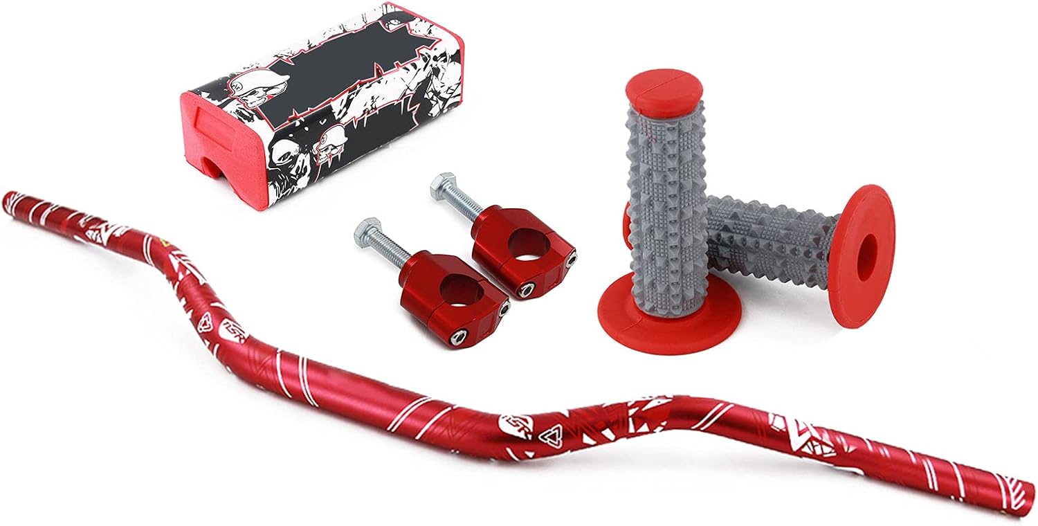 JFG RACING 1-1/8" 28mm Handlebar Fat Handle Bar & Riser Mount Clamp & Pad & Grips Set For CR125R CR250R CRF250R CRF450R CRF450RX CRF250X CRF450X KX125 KX250 KX250F KX450F RMZ250