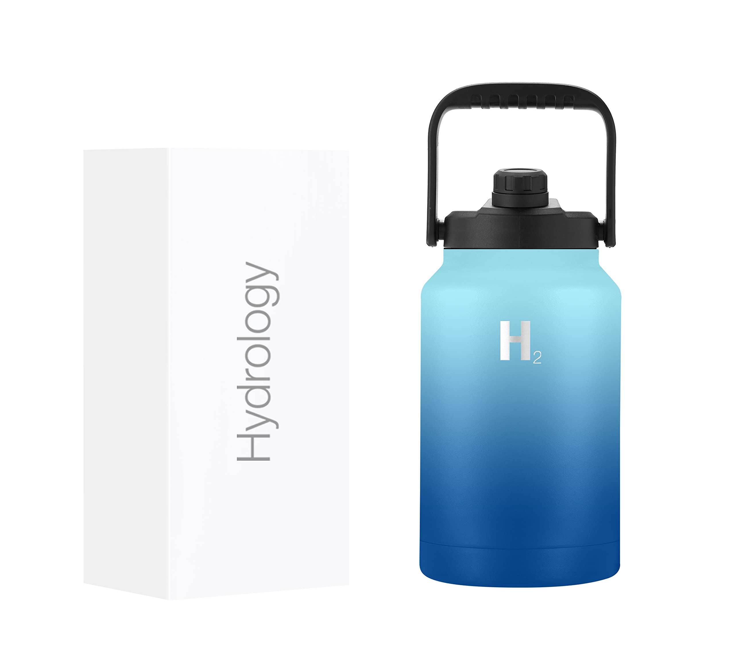H2 HYDROLOGY Growler Water Bottle With Handle Lid | Double Wall Vacuum Insulated One Gallon Growler | Hot and Cold Leak Proof Sweat Free | Sports, Hiking, Camping, Travel (128 oz, Cool Water)