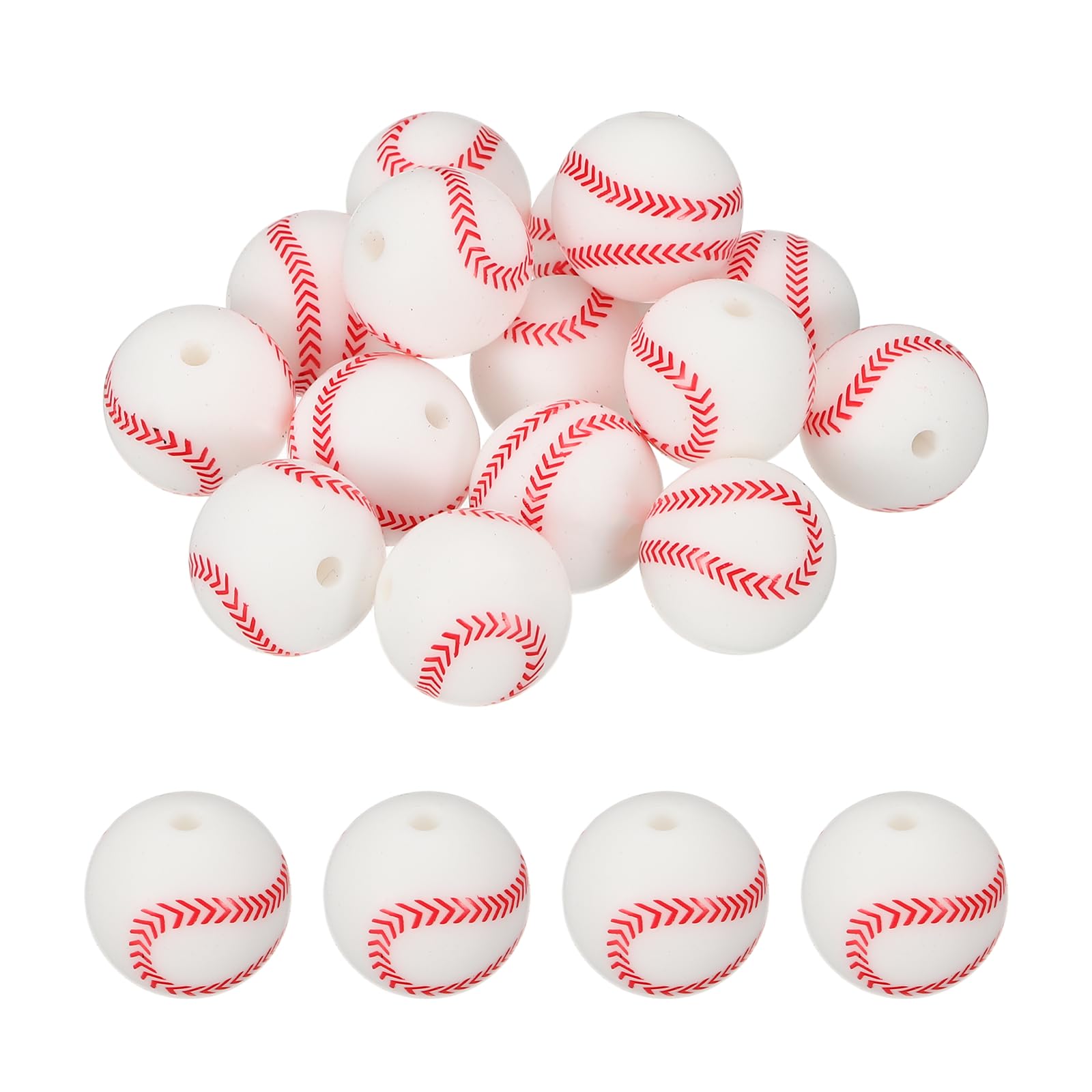 sourcing map 15 Pcs Silicone Sports Beads, 15mm Baseball Spacer Loose Beads, Ball Shaped Bead Beading Accessories for DIY Bracelets Necklaces Pendants Friendship Crafts, (White)
