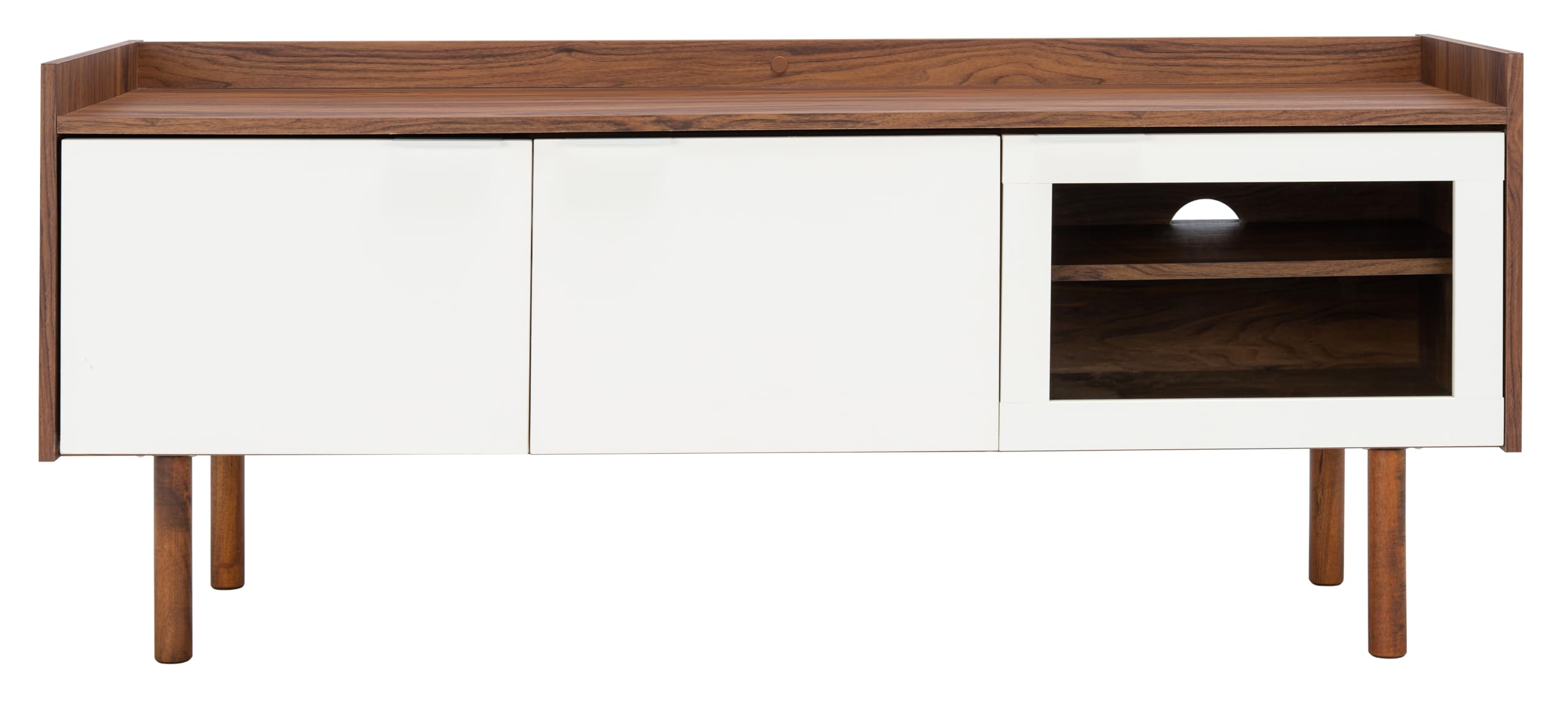 SAFAVIEH Safiya TV Stand for up to 60" Flatscreen – Walnut & White, 3 Doors with Interior Storage, Entertainment Media Console (MED9602A)