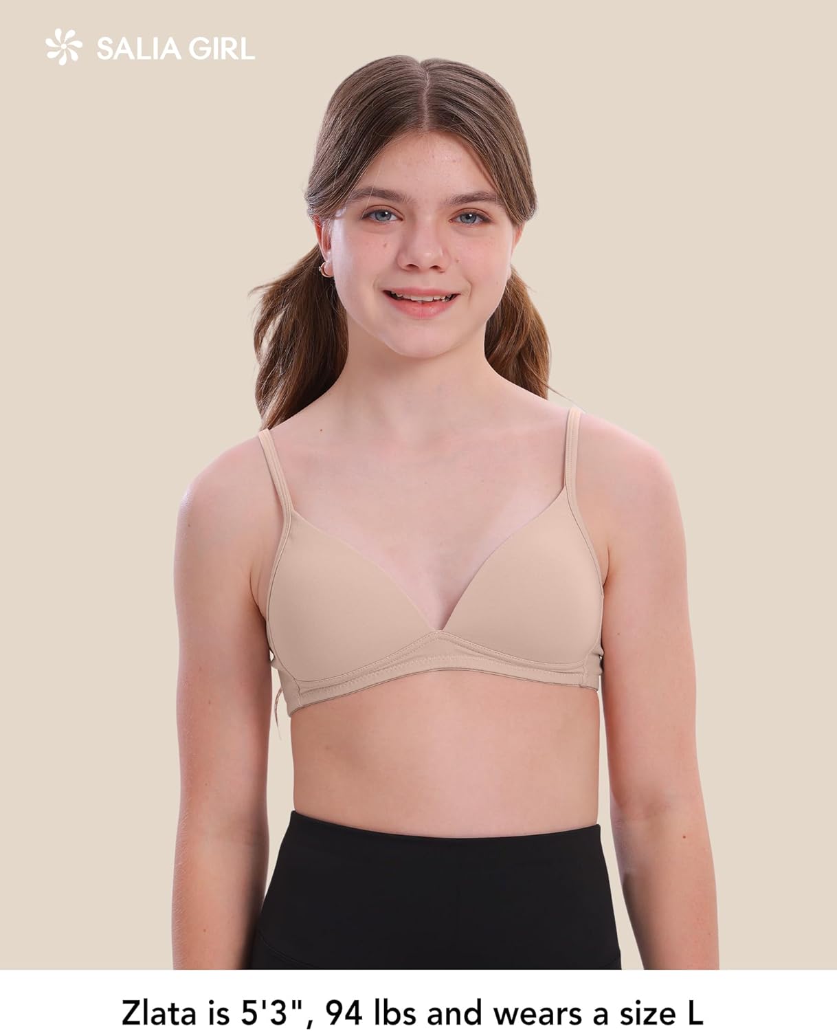 SALIA GIRL Soft Cotton Teen Bras with Pull-On Design, Lightly Padding Girls Training Bra 10-16 with Stable Support, Wireless - Image 3