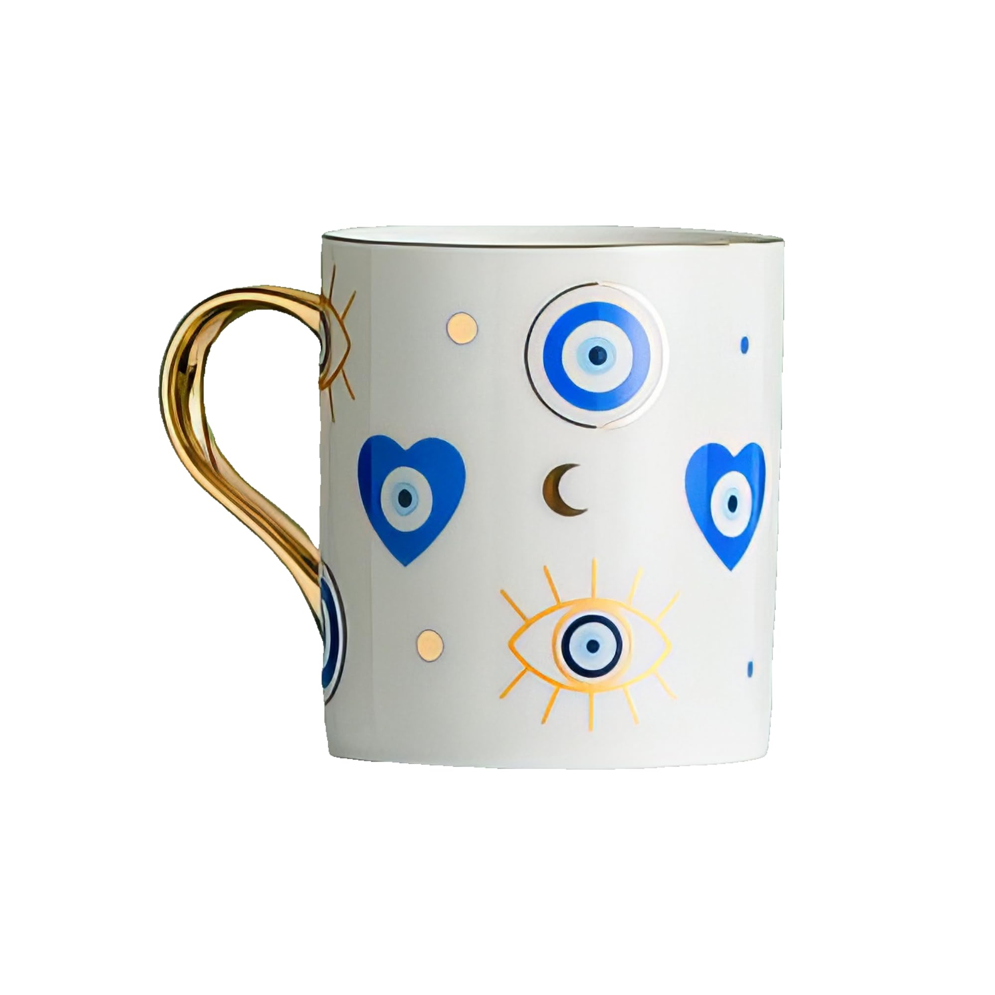 Yasmeen Artisan Azure Evil Eye Heart Mug | Ceramic Mug | White Mug | Large Coffee Mug | Cappuccino Latte Macchiato Glasses | Tea Mugs | Cappuccino Cups | Mugs for Home and Office