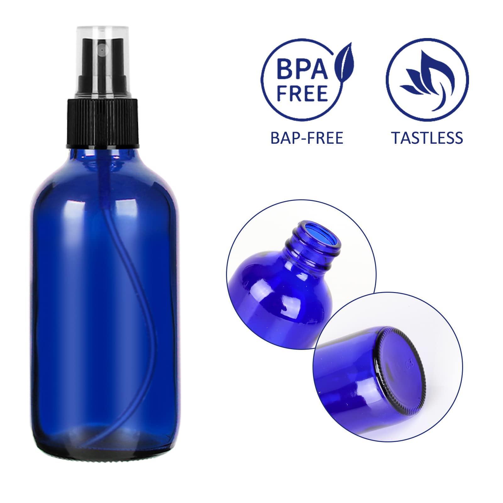 CycleMore Niebieskie szklane butelki z rozpylaczem o pojemności 120 ml, 16 sztuk, z drobną mgiełką, szklane butelki podróżne na kosmetyki, olejki eteryczne, perfumy i inne płyny (1 szczotka, 2 lejki i