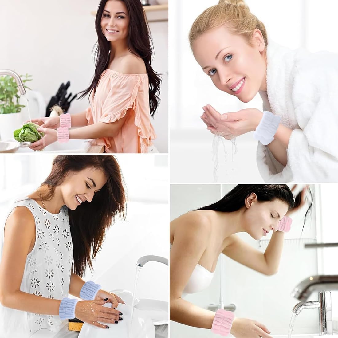 8 Piezas Pulseras de Mujer para Lavar la Cara Toallas de Muñeca Absorbentes Muñequera Banda de Sudor para Niñas Evitar Que el Agua Se Saiga Los Brazos