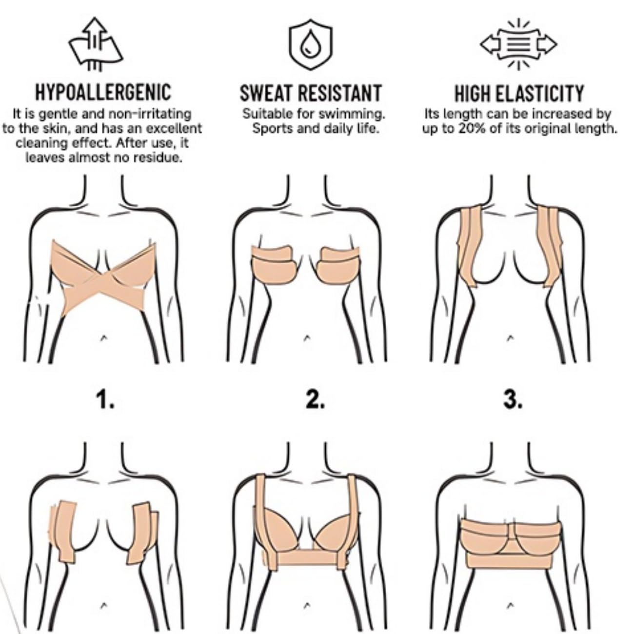 WBDWWTD Taśmy podnoszą piersi podtrzymują duże piersi Niewidoczna taśma Bob Push Up Osłony na sutki Płatki Dwustronna taśma na piersi Modne taśmy Bikini plażowe