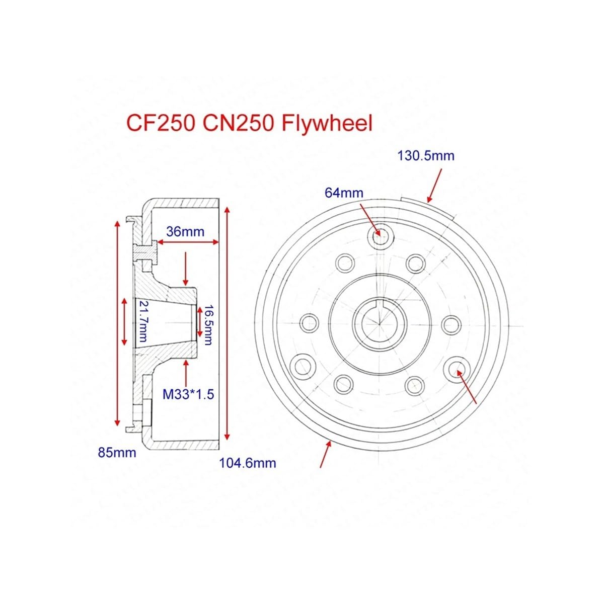Rotor de volante magnético refrigerado por agua for scooter, ciclomotor, ATV, motocicleta, 250 cc, CF250, V3, V5, CH250, CN250, YY250T, 172 mm
