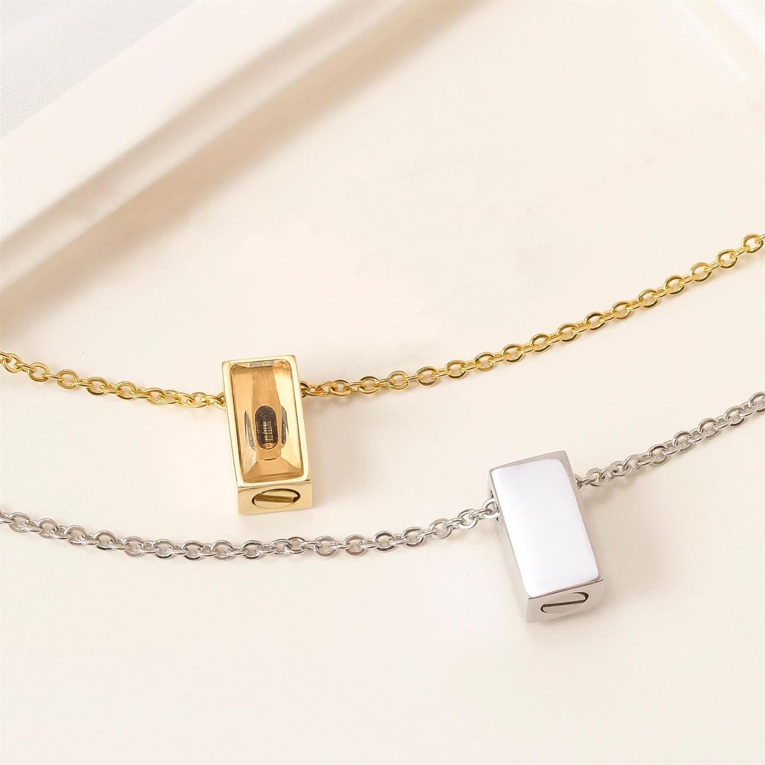 RIPFEVURN Cremation Jewelry Tiny Glass Cube Urn Necklaces for Ashes for Women Men Stainless Steel Small Urn Locket for Human Ashes Holder Memorial Keepsake Pendant - Image 7