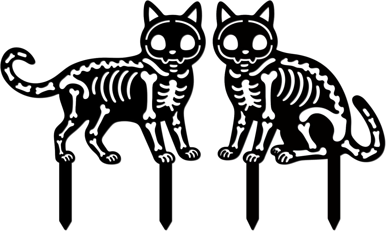 GLOBLELAND 2 Packs Halloween Skull Cat Garden Stakes Black Cat Silhouette Metal Decorative Garden Stakes Metal Yard Signs Halloween Decorations for Holiday Lawn Patio Yard Garden Decor