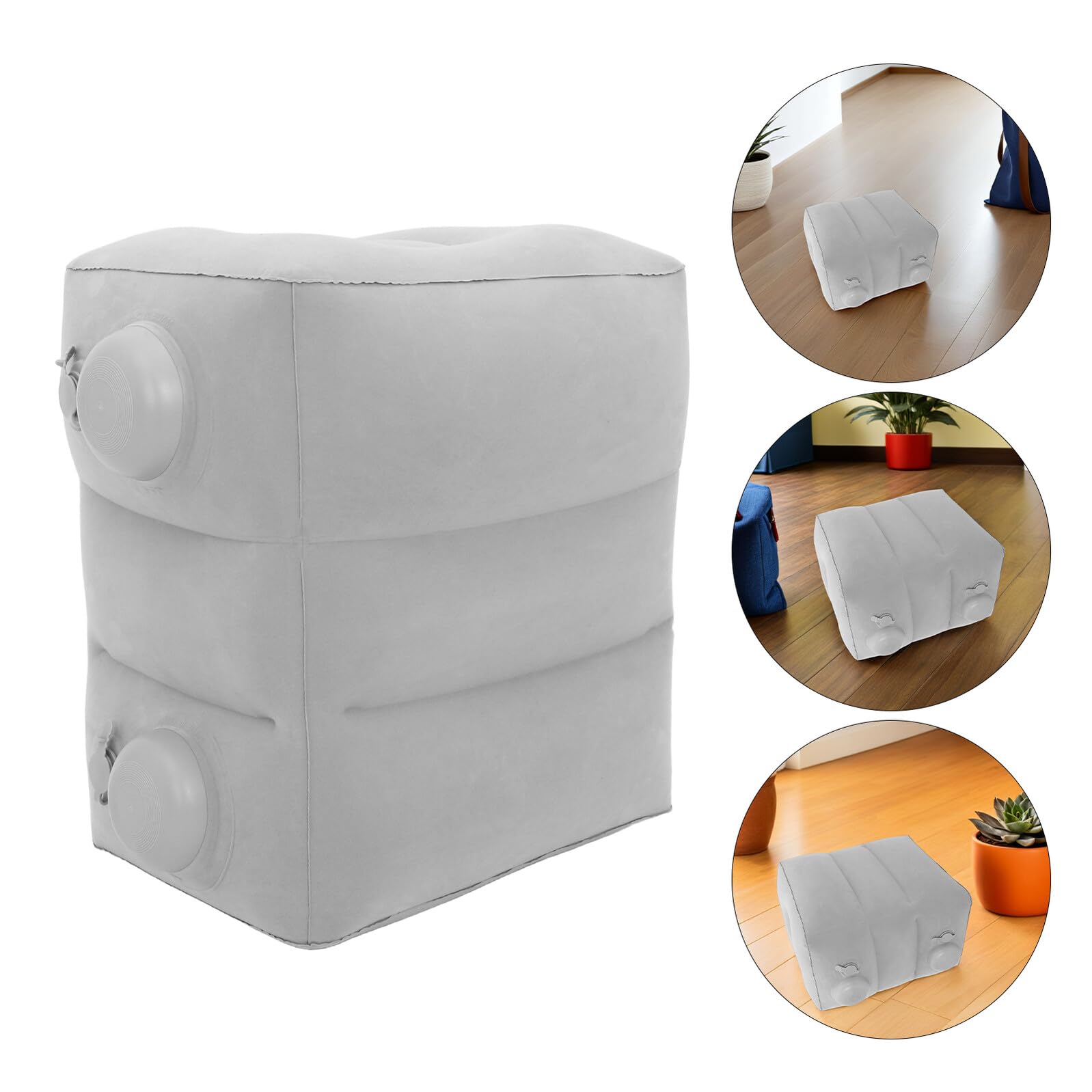 Mikikit Reposapiés Inflable Portátil para Avión y Oficina Cojín Ajustable de Tres Capas Superficie Flocada Gris Claro Incluye Bolsa de Almacenamiento Adecuado para Viajes y Descanso