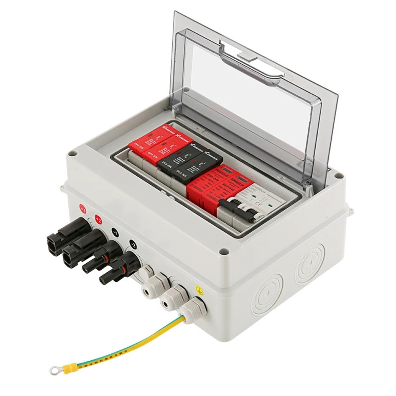Quadro di combinazione fotovoltaico solare con protezione contro i fulmini, 2 ingressi, 1 uscita, DC 600 V, fusibile MCB SPD, scatola impermeabile a 2 stringhe, IP65(25A DC MCB)