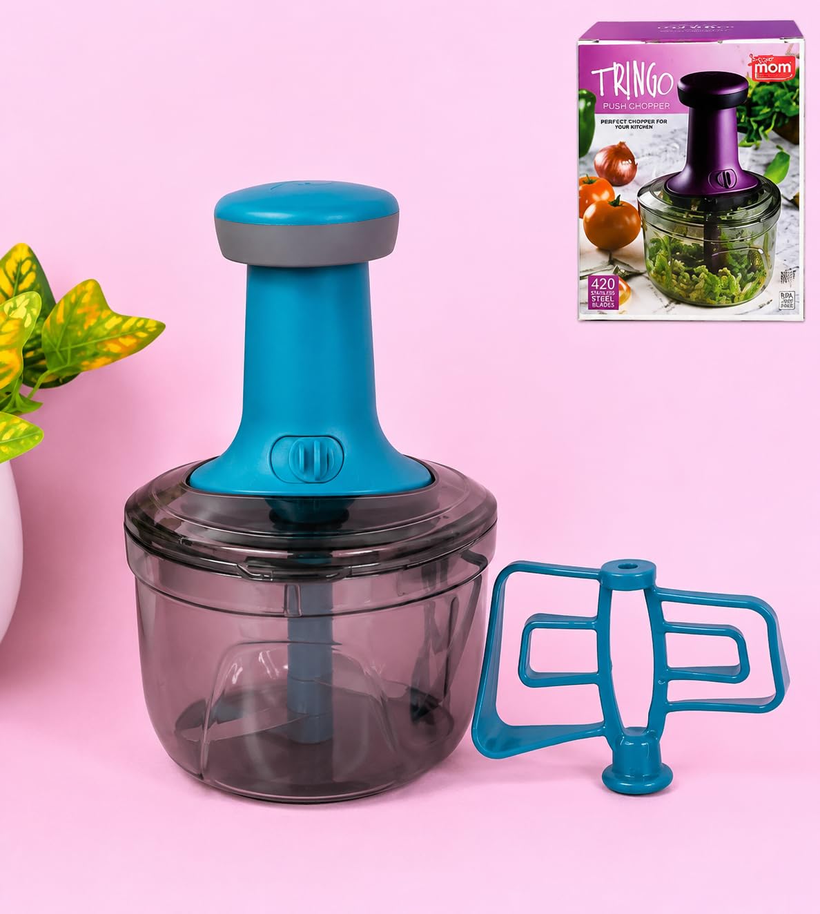 Supermom Tringo Push Chopper for Kitchen 800ML, Manual Vegetable & Onion Chopper, 420 Stainless Steel Blades, BPA-Free, Blue-image-32