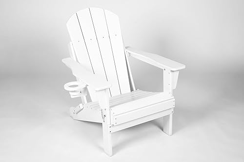 RESINTEAK - Silla plegable Adirondack con soporte para tazas, asiento cómodo extra ancho, muebles de patio para fogatas al aire libre, terraza y