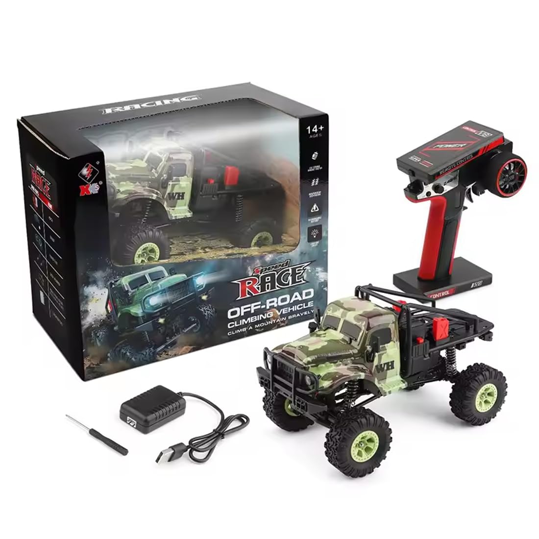 NULA Auto RC fuoristrada, 1:18, 4WD 9 km/h, fuoristrada, auto fuoristrada, 2,4 GHz, auto elettrica per arrampicata con luci a LED per adulti - RTR