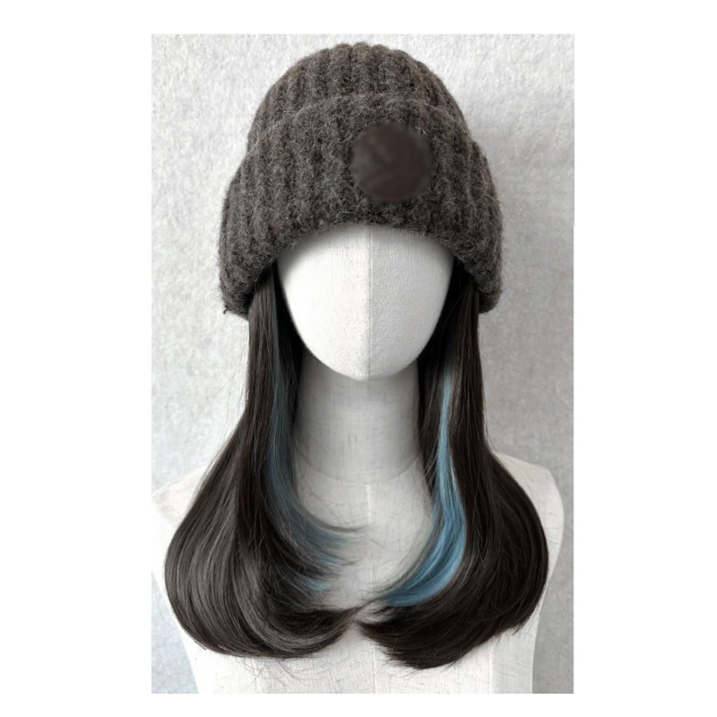 Wig With Cap Women's Hat Wig, Plush Knitted Hat, Long Hair Wig Hat, Natural And Realistic Wig Hat, Suitable For Daily Wear Wig Caps For Women(02)