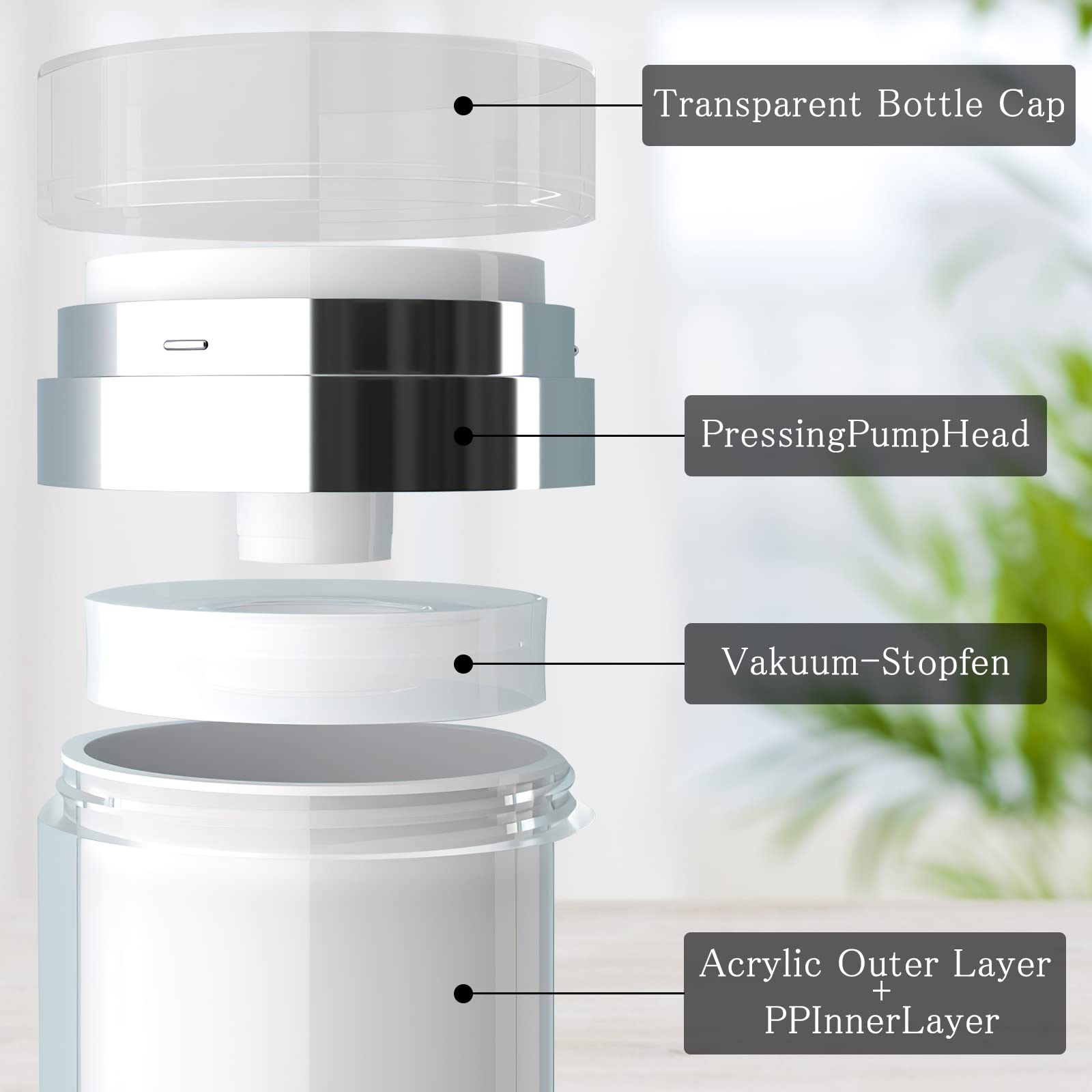 Set 6 Dispenser Airless Per Creme E Lozioni - Ricaricabili, Portatili, Con 3 Imbuti - Ideale Per Viaggi E Beauty Routine - Foto 7