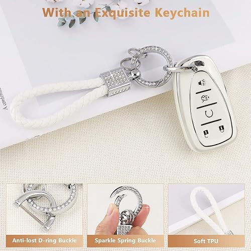 Miniatura 5 de PIFOOG Funda para llavero Chevy con 5 botones, color blanco y plateado, funda protectora para llaves de coche, funda protectora para Chevrolet