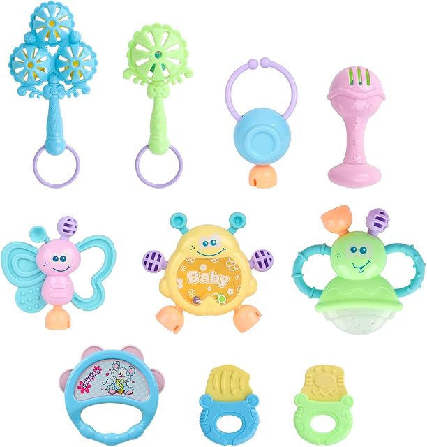 Baby Rattle Toys,10 Pcs 0-36 Months Baby Rattle Teething Toys,Musical Toy Set for Boys Girls,Early Educational Newborn Toys Chair Toys Birthday New Year Baby Shower Gifts for Baby Kids