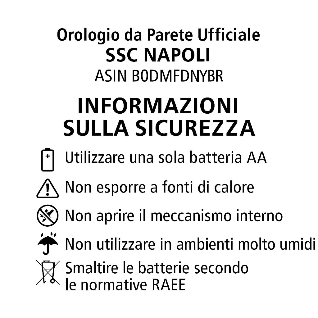 Lowell Orologio da Parete Napoli, 30cm, Originale, Ufficiale, SSC