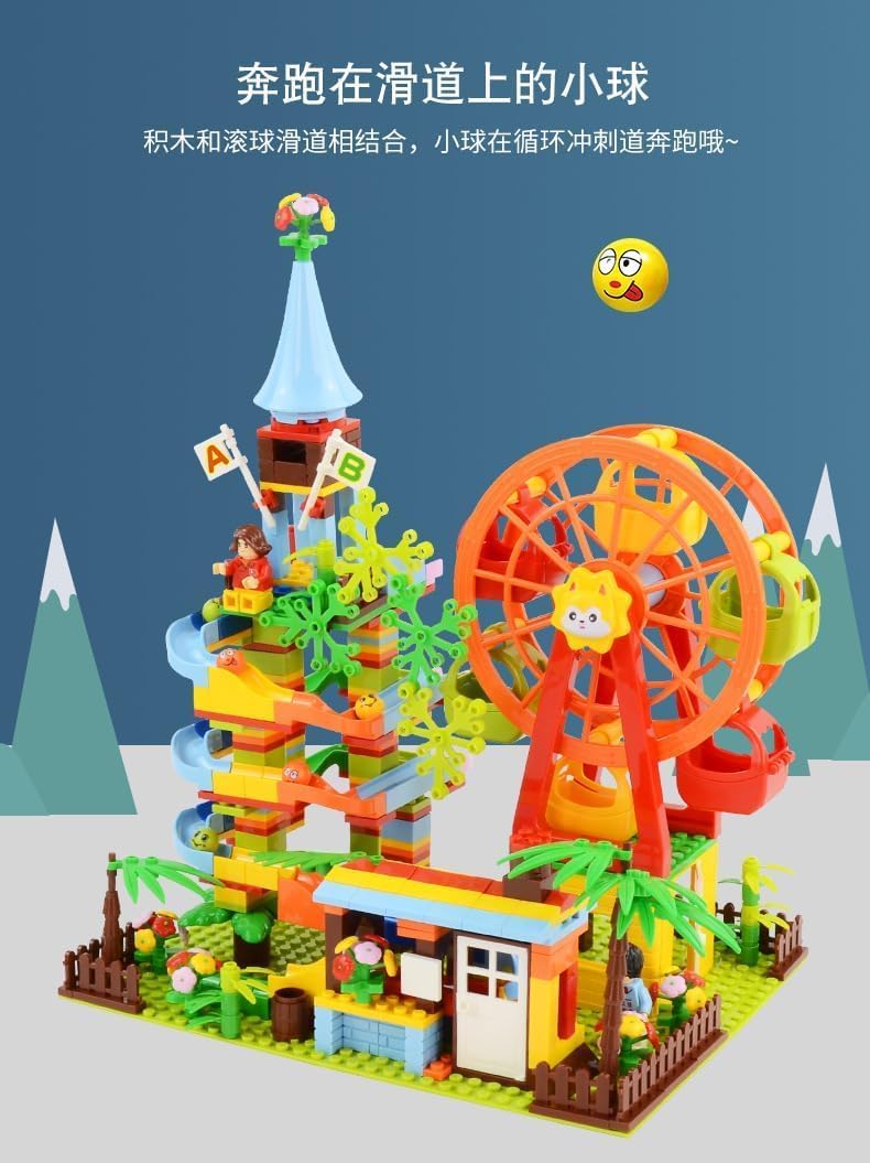 EXOMOON Playground Colourful Slide Amusement Park with Ferris Wheel Building Blocks Brick Set DIY Assembled Toys 469 pc 3