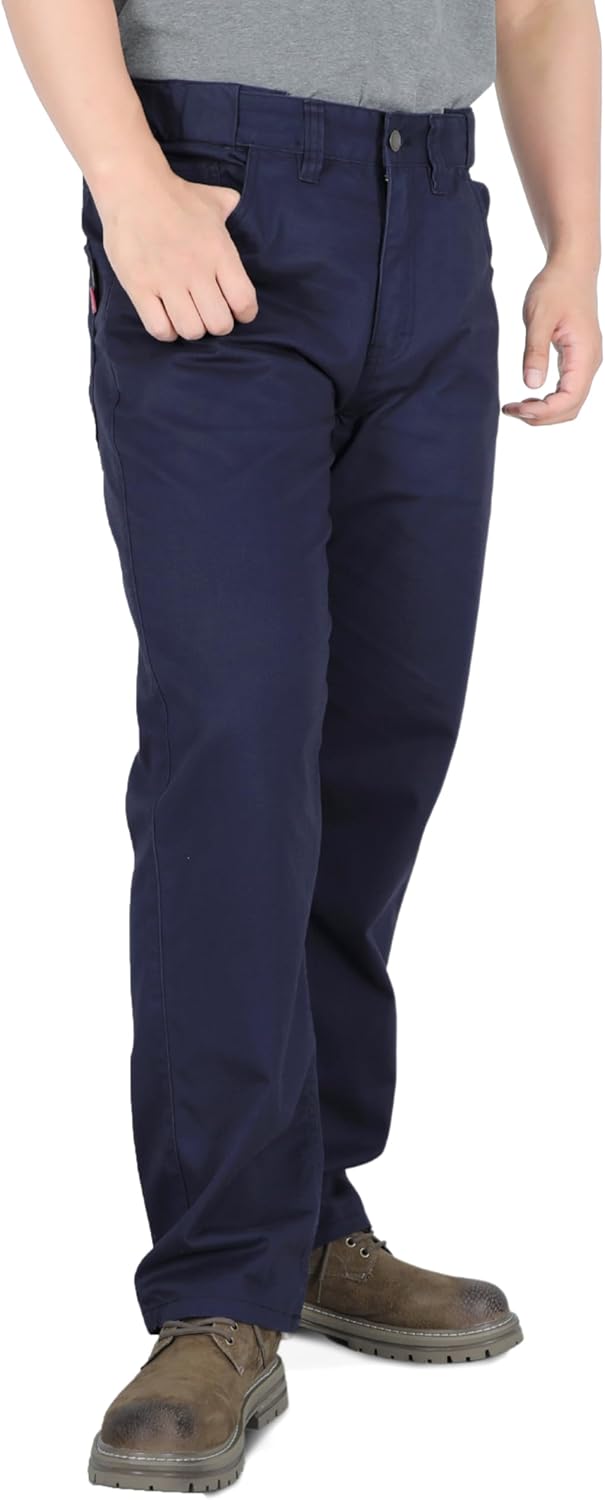 BOCOMAL FR Pants for Men Classic 5 Pockets Relaxed Fit Elastic Waist Water/Stain Repellent Work Jeans NFPA 2112/CAT2 - Image 2