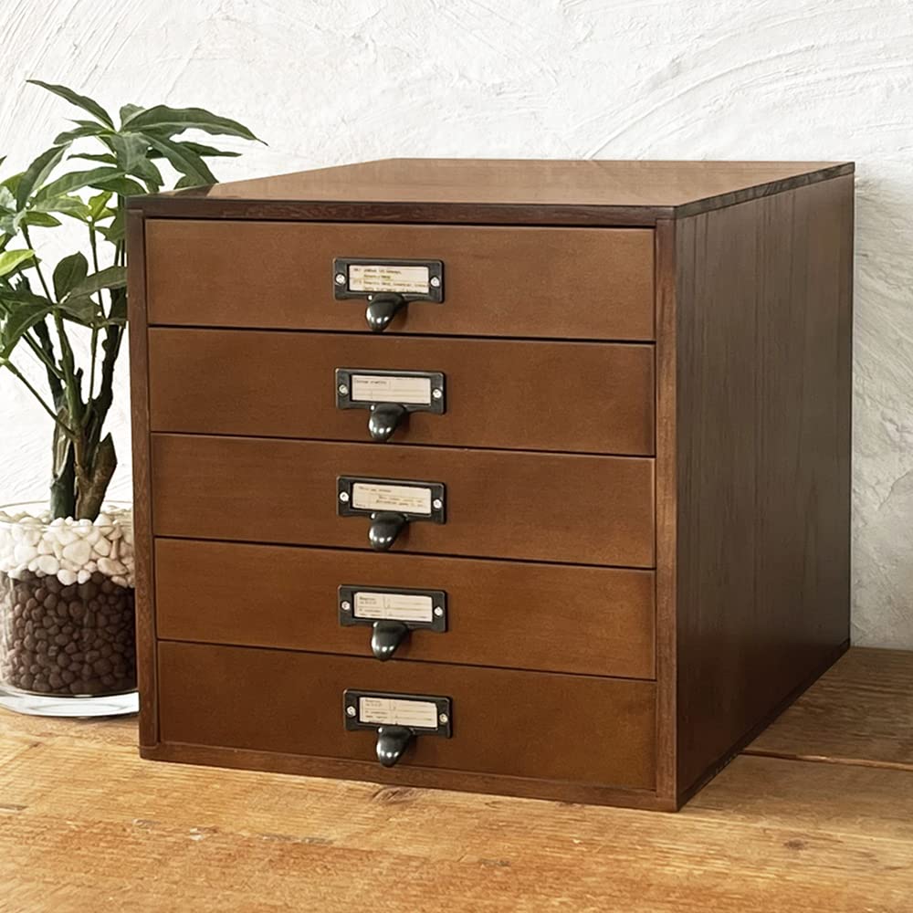 Amazon | 木製 書類ケース A4サイズ 5段 アンティーク 引き出し収納