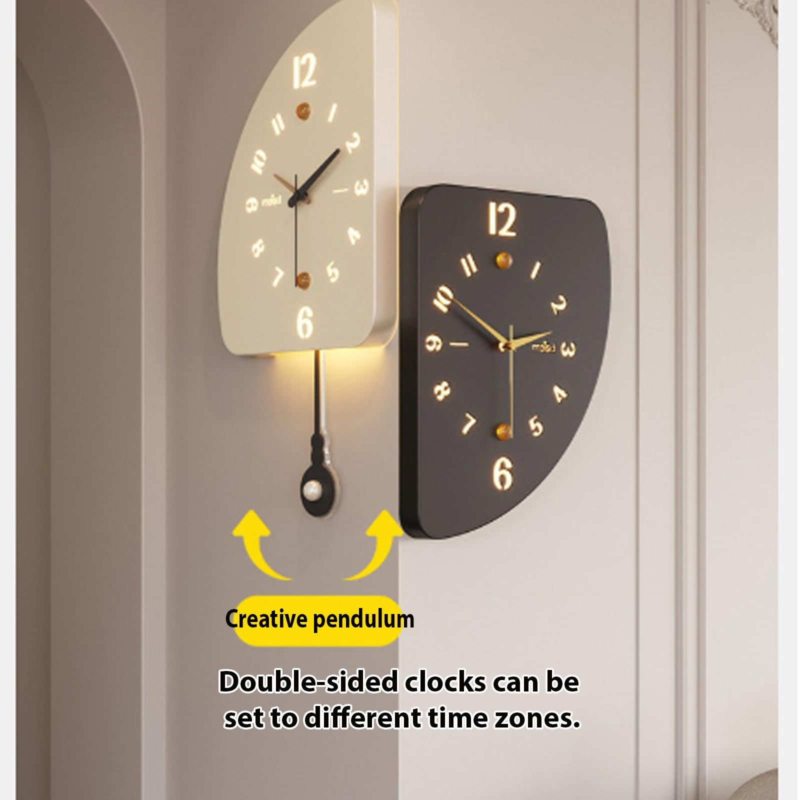 Genérico Reloj de Pared de Esquina 3D de Doble Cara, Reloj de Esquina de 90 Grados con luz, Reloj de Pared Luminoso silencioso (White 49cm/19.2in)