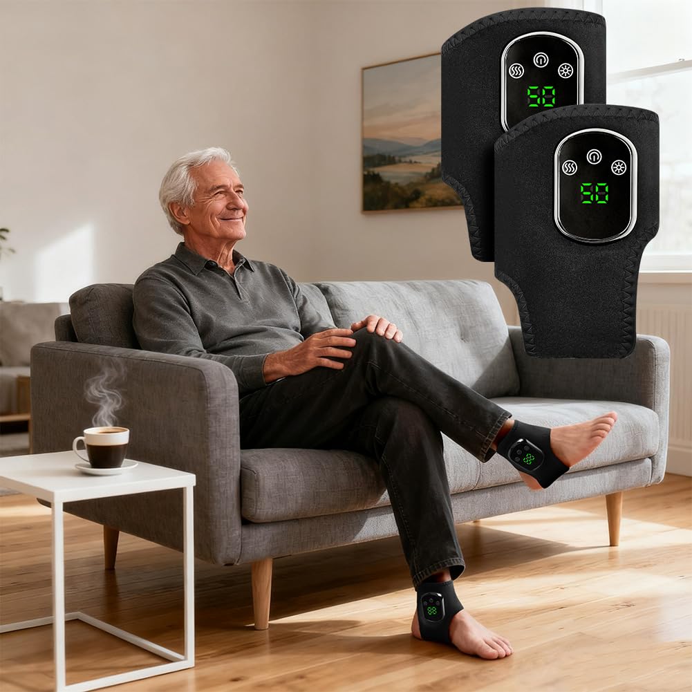 Vicloon 2pcs Massaggio Piedi Massaggiatore Caviglia Elettrico con 3 Livelli di Massaggio e 5 Modalità di Controllo della Temperatura, Aiuta a Alleviare il Dolore ai Piedi, per Diabetici(Due XBL8688B)