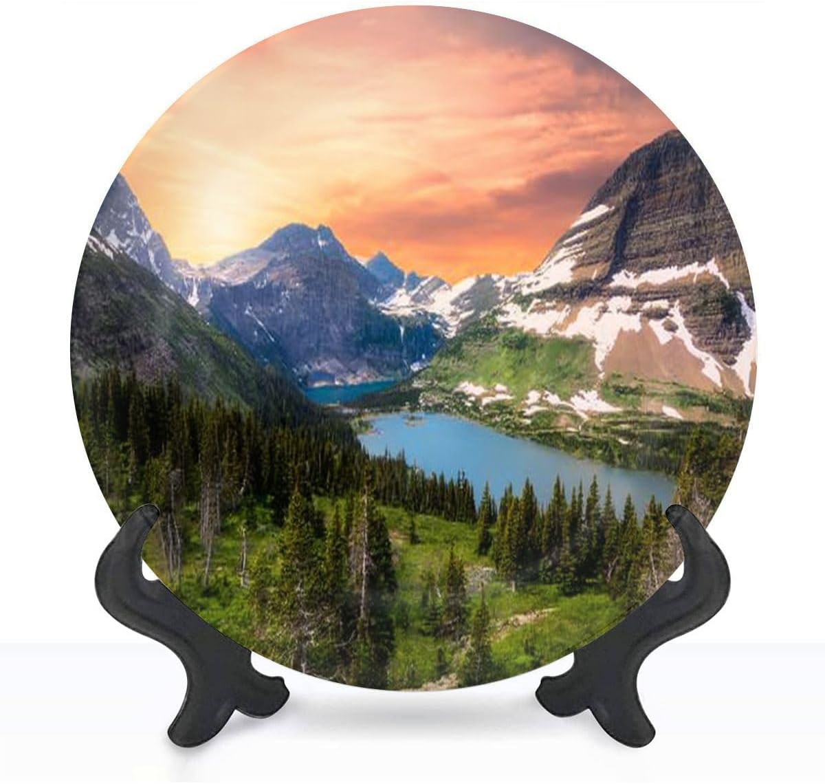 Decorative Plates for Display 10" Glacier National Park Montana Ceramic Ornament with Display Stand and Hook Up for Wall Decor Hanging Festival Wedding Gift