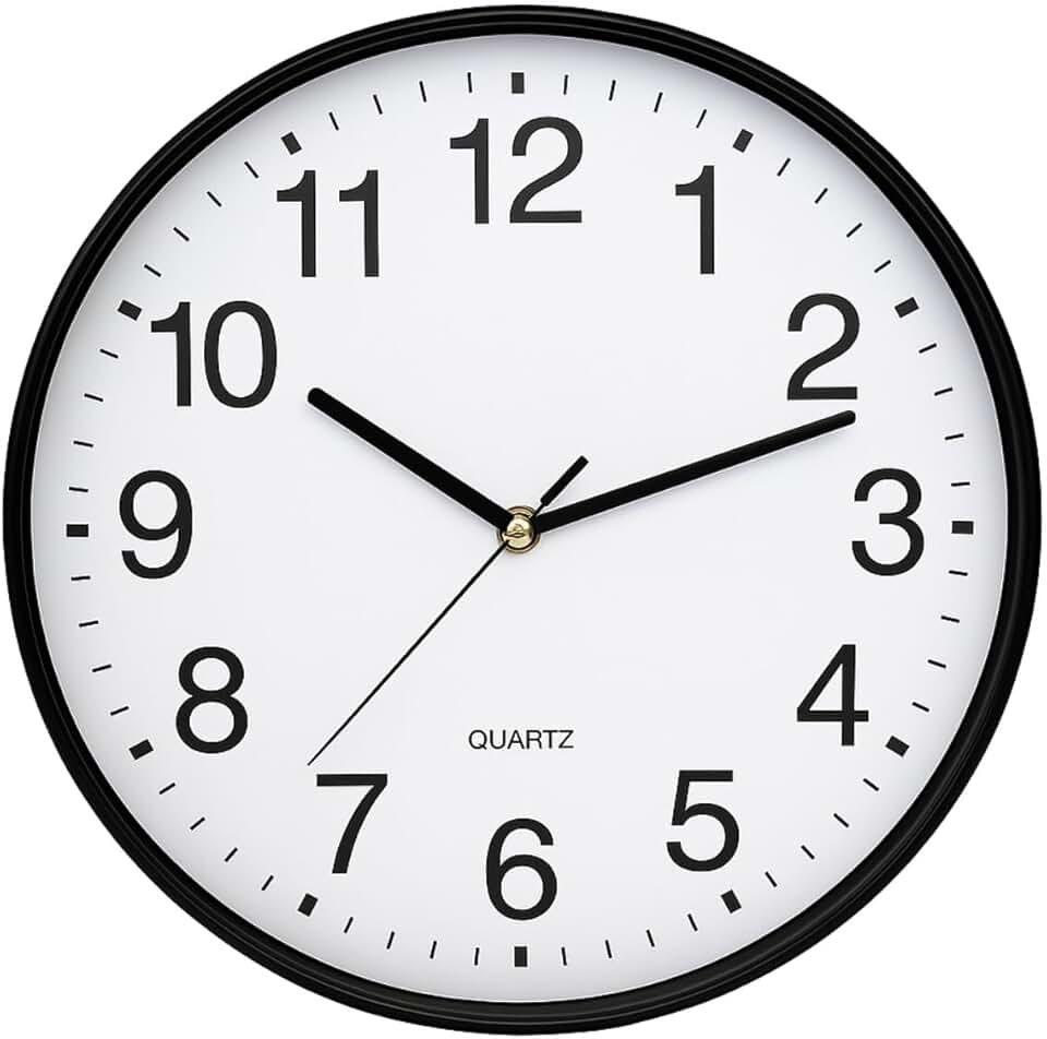 Relógio de Parede Redondo para Casa, Cozinha, Sala, Escritório, Consultório Analógico Silencioso (Preto)