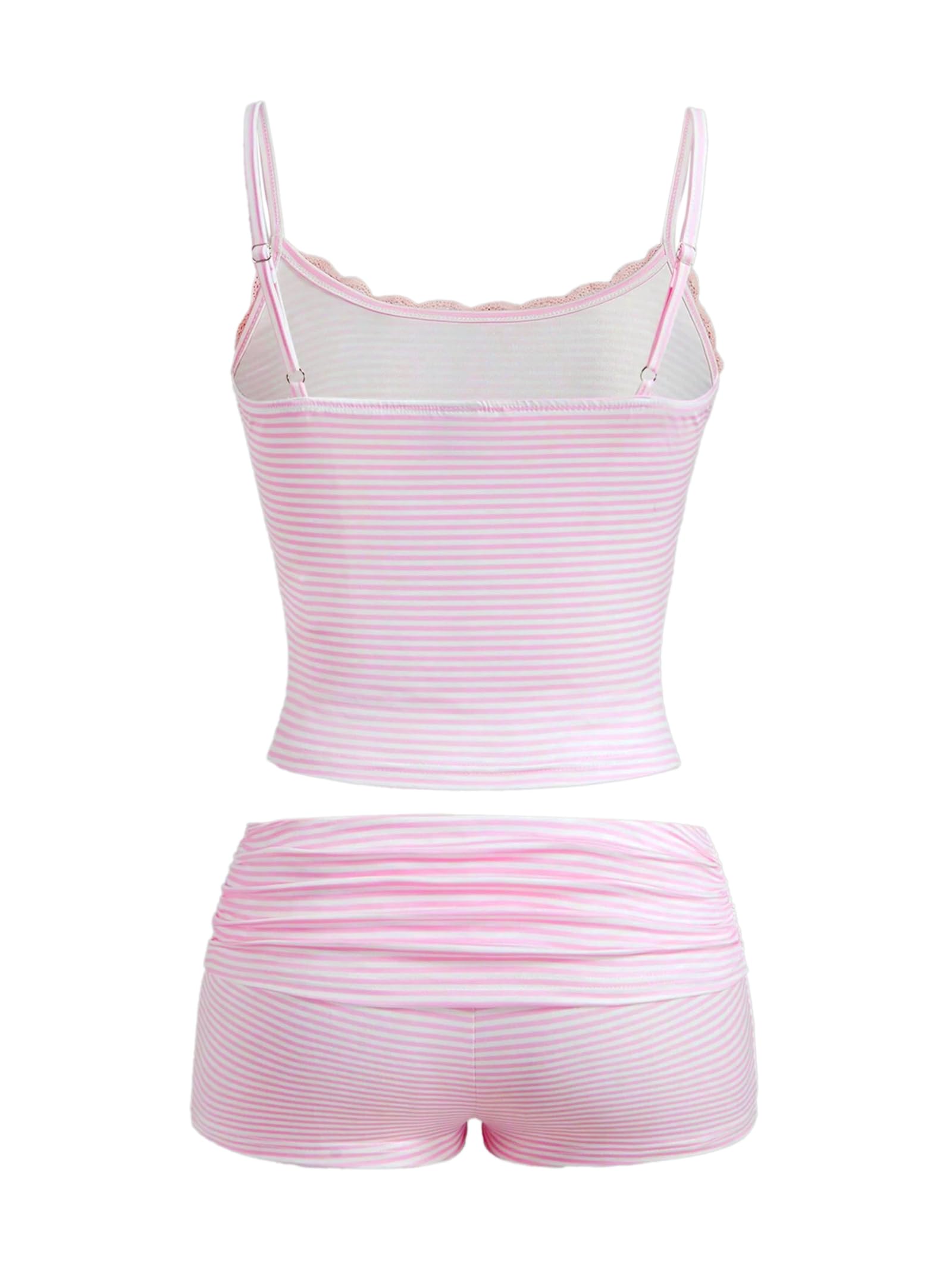 Hilinker Womens Sexy 2 Piece Pajama Set Lace Trim Ruched Cami and Shorts Summer Cute Pjs