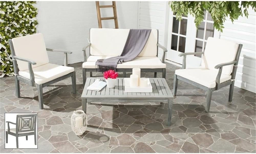Pemberly Row 4 Piece Outdoor Furniture Set, Patio Sofa and Table, Comfortable Seating, Stylish Design for Patio, Deck, Garden or Porch, Durable Outdoor Set for Relaxation, Dining, and Entertaining