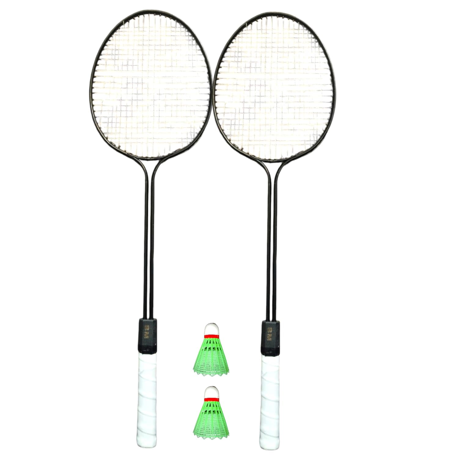 Badminton Racket Set, Black with White Grip, Includes 2 Rackets and 2 Green Shuttlecocks-image-44