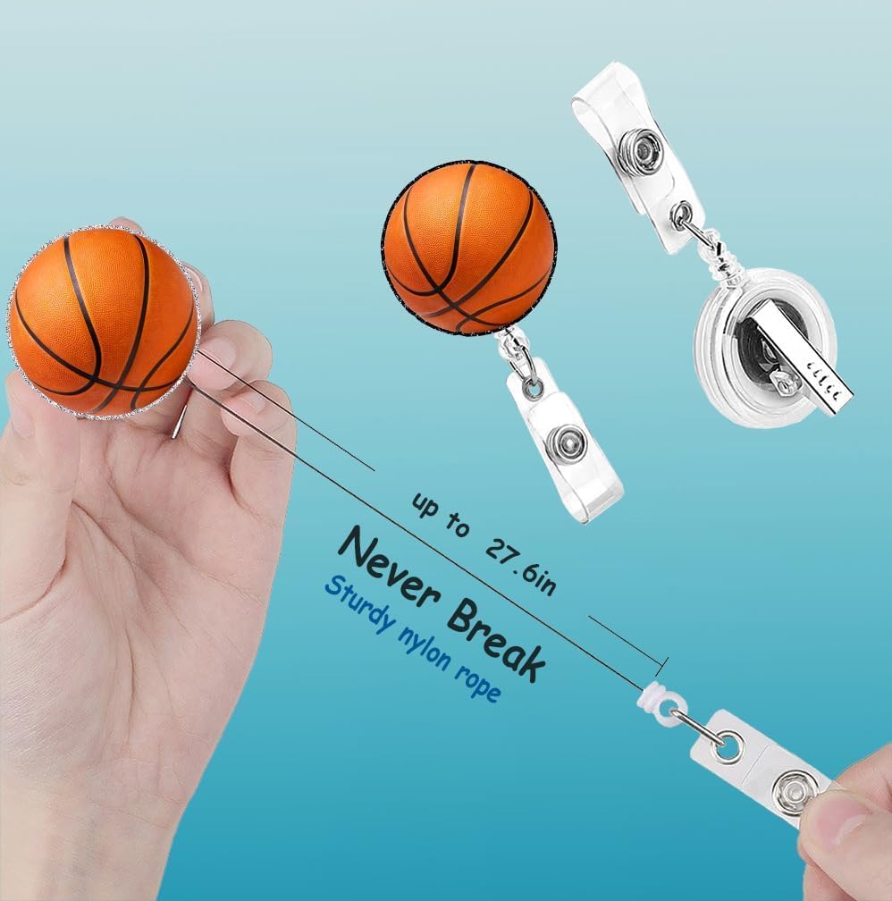 basketball 2p Badge Reels Retractable Funny Cute Badge Holder with Badge Reel ID Clip Name Tag Card Tag Card Badge Clip Acrylic Accessories Gifts Nurse Student RN LPN Office Worker Teacher image 2