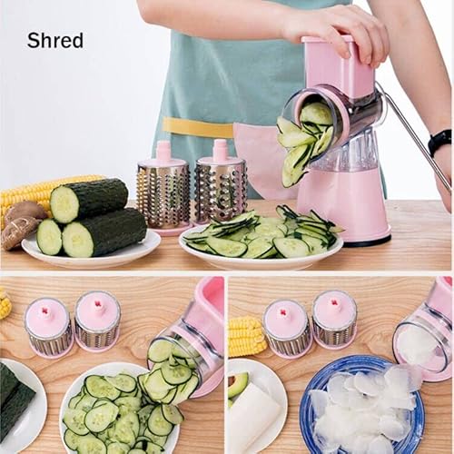 Rotary Cheese Grater With Metal Handle Hand Crank Cheese Shredder For Kitchen 3 In 1 Manual Vegetable Slicer With Suction(Pink) Kj2207P 4.72X9.25(H)Inch #TOP3