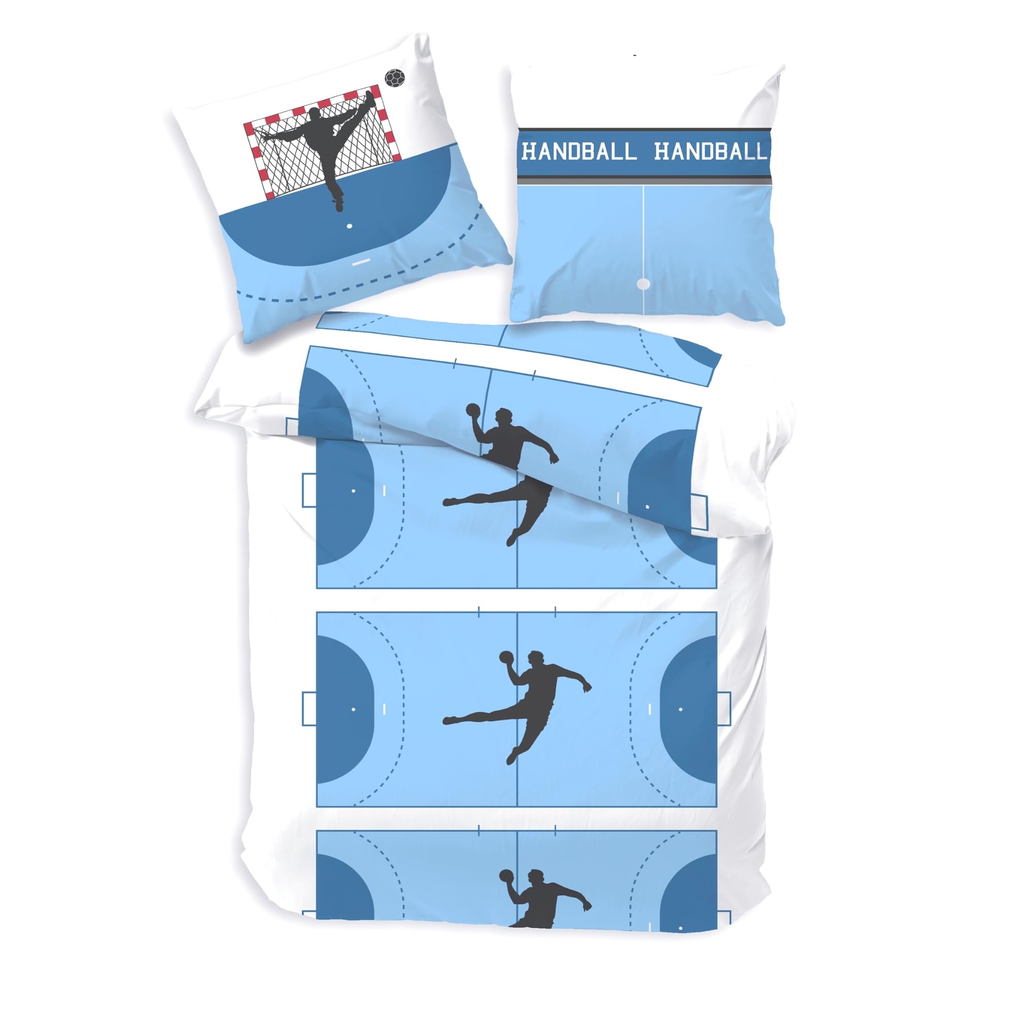 MTOnlinehandel TRAUMHELDEN 100% Baumwolle Bettwäsche 135x200 · Handball Sport · Kinderbettwäsche, Teenager & Erwachsene · 1 Kissenbezug 80x80 + 1 Bettbezug 135x200 cm