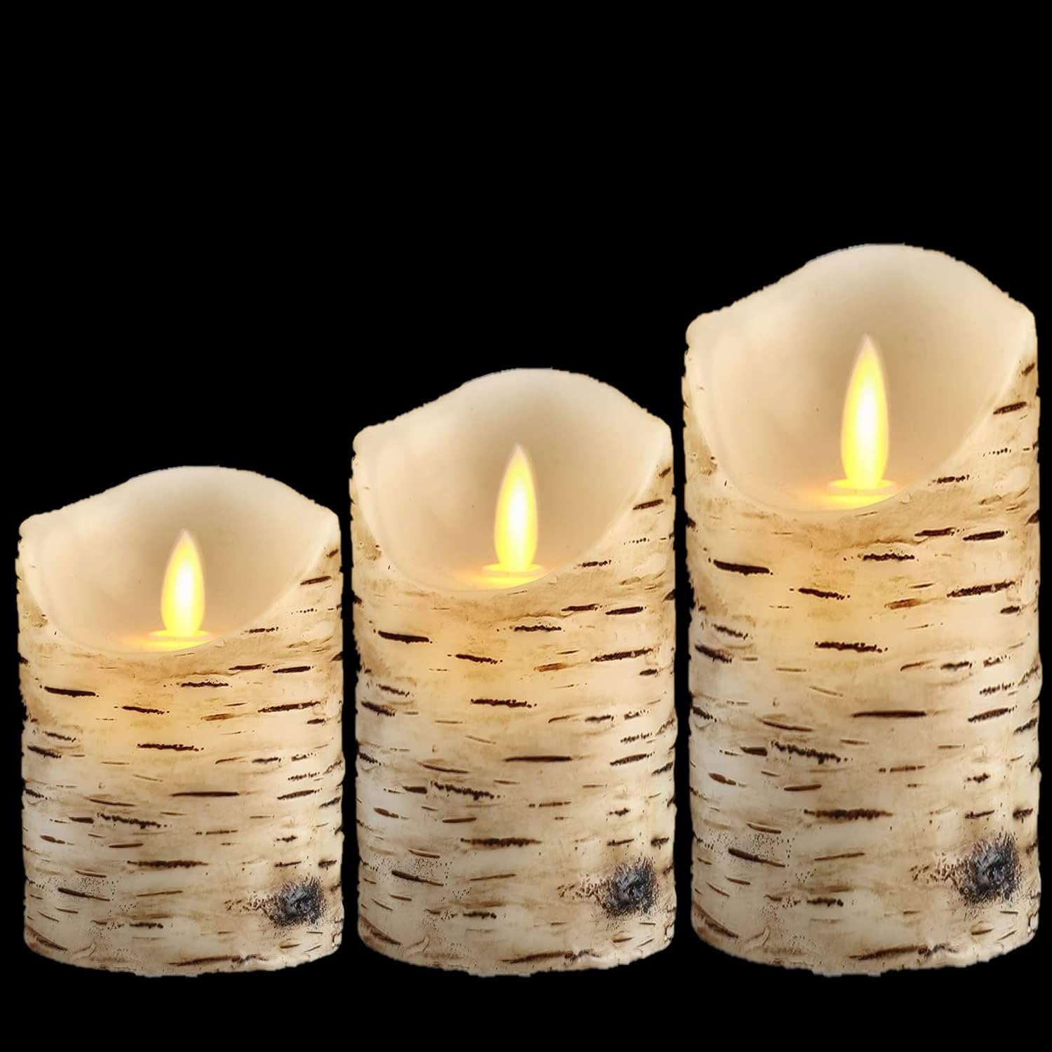 TEECOO Battery Operated Birch Bark Candle, Flameless