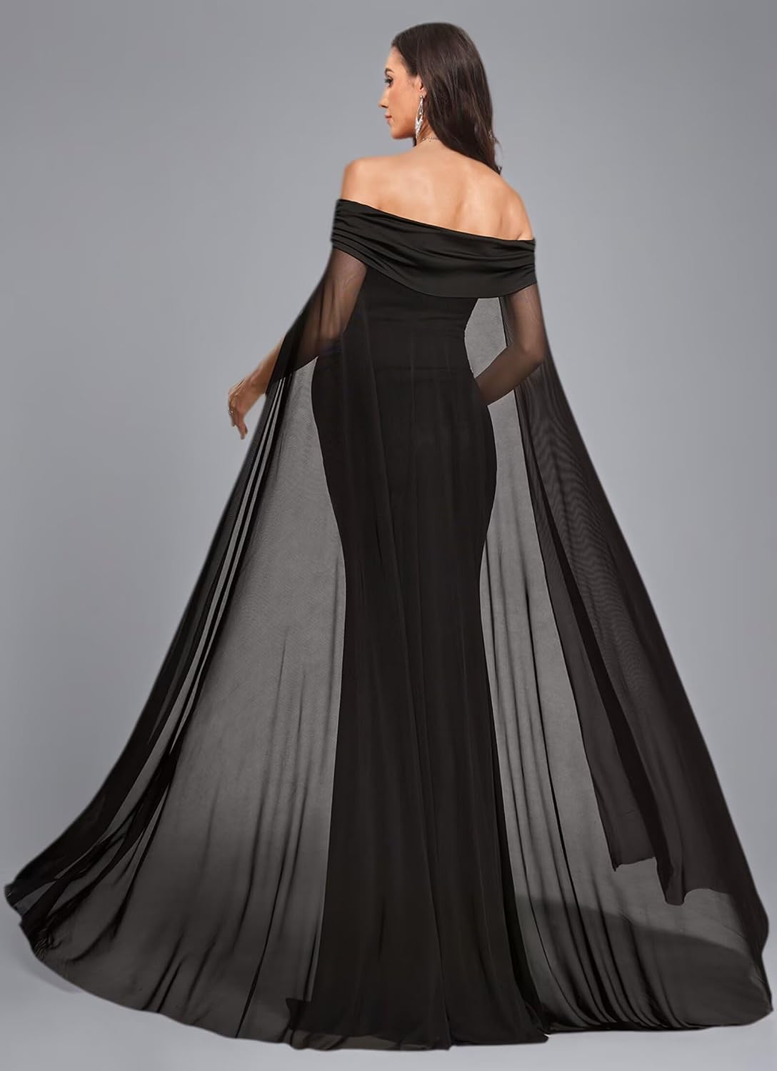 Off Shoulder Maternity Gown with Cape Mermaid Stretchy Satin Fitted Long Pregnancy Photoshoot Gown for Baby Shower MX21
