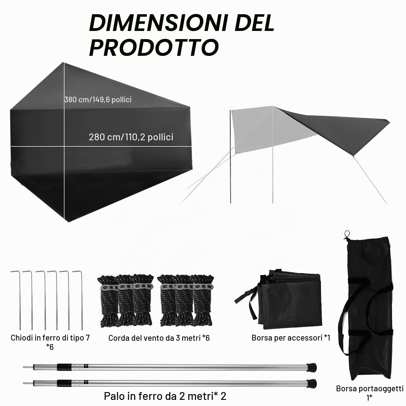 Tendalino Parasole Auto, Auto Tenda Posteriore 280 * 380cm,Tendalino per Portellone Posteriore,Tenda da Sole Idrorepellente,Tenda da Tetto auto per SUV, Campeggio (Nero)
