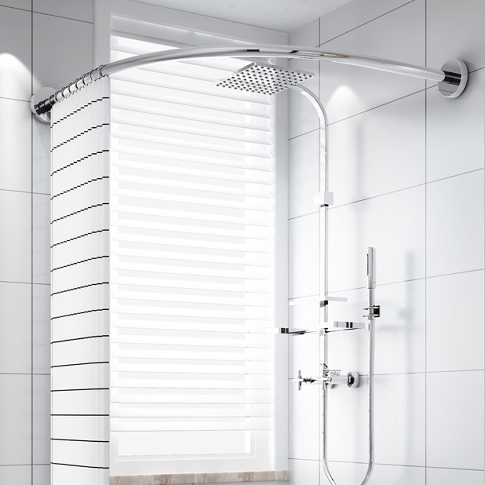Vllentin L Shape Bathtub Corner Rail,Wall Mounted Curved Shower Rail,Corner Shower Curtain Pole,Extendable,Unsagging,For Bathroom,Bathtub,Clothing Store,Locker Rooms,Private Space