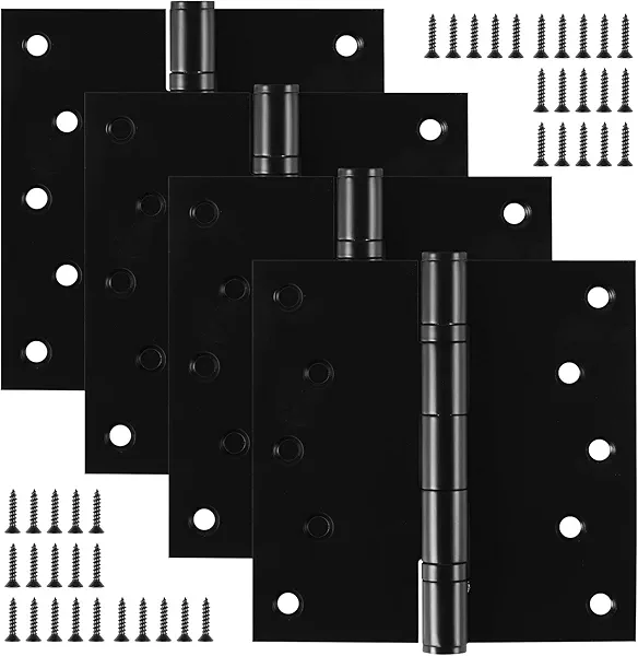 5 Inch Stainless Steel Door Hinges, Heavy Duty Commercial Door Hinges Ball Bearing Hinges for Exterior & Interior Doors, 5" (127mm) x 5" (127mm) Door Hinge with Square Corners, 4 Pack - Black